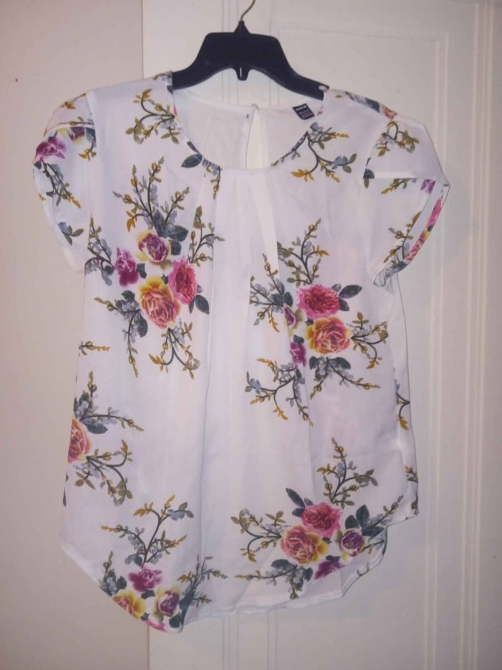 Girls White Floral Print Short Sleeve Top
